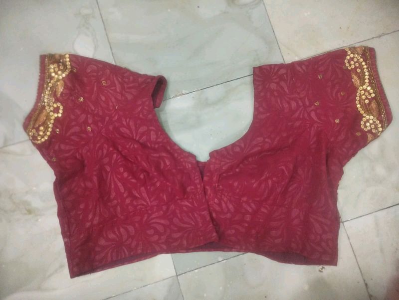 Red Embroidered Sari Blouse