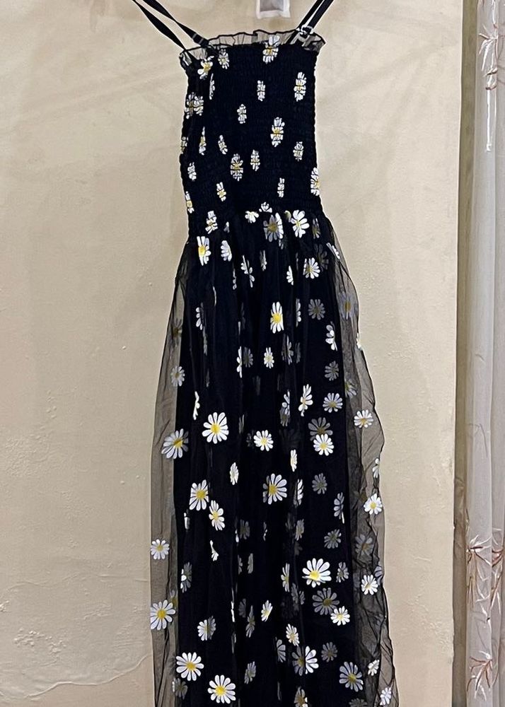 Daisy Print Black Dress