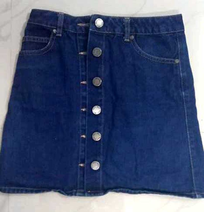Denim Button Front Mini Skirt