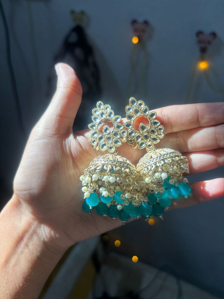 Teal Jhumka Earrings