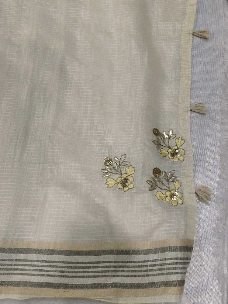 lite yallow colour worked cotton saree