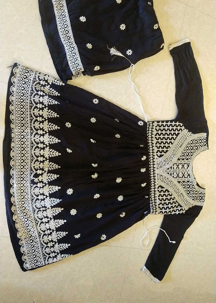 Black Embroidered Anarkali Suit