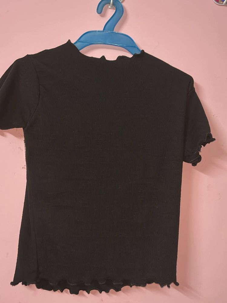 Black Ribbed Ruffle Top