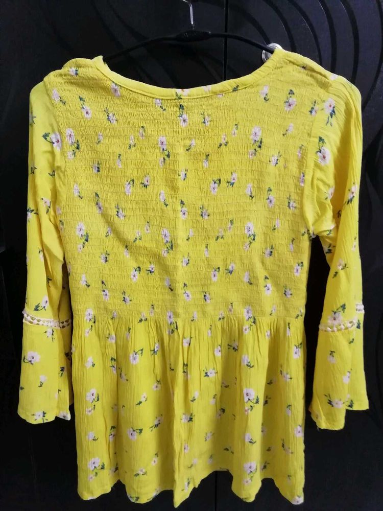 Sunshine Yellow Floral Smocked Peplum Top