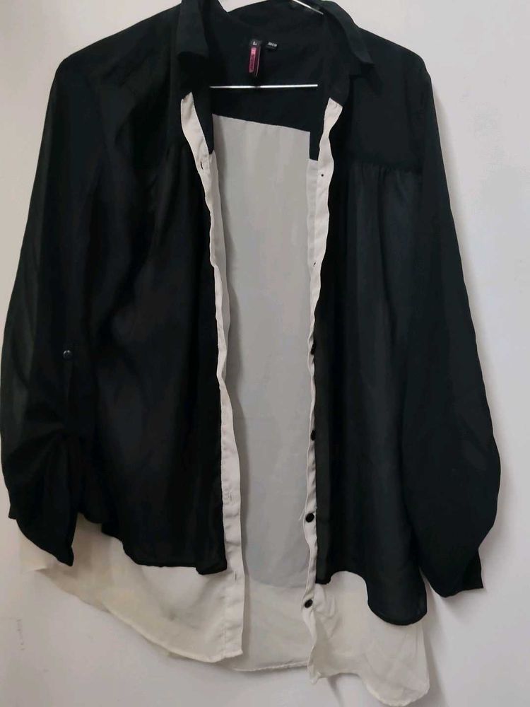 Black &amp; Cream Sheer Button Down