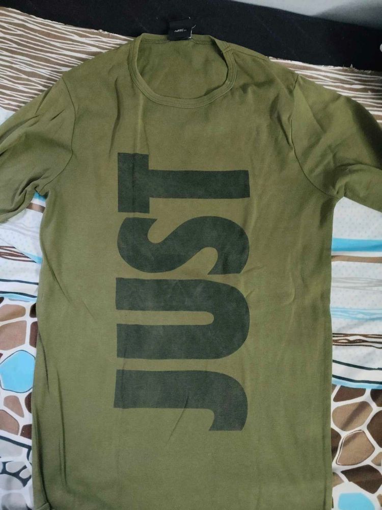 Olive Green "JUST" Long Sleeve Tee