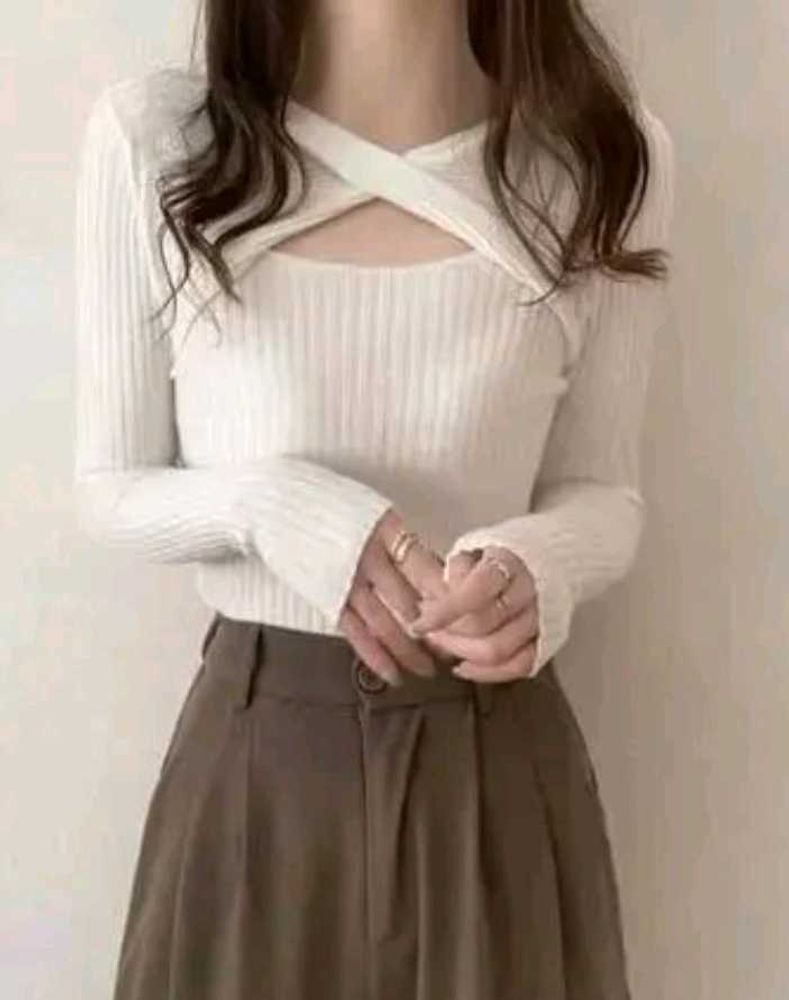 Criss-Cross Cut-Out Ribbed Knit Top