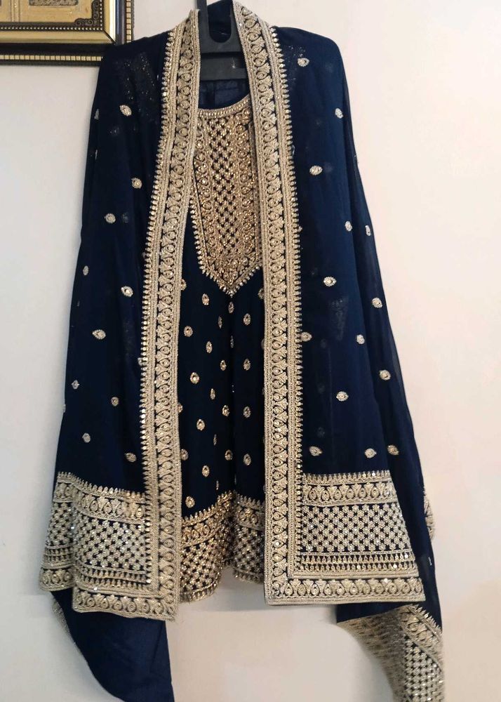 Navy Blue &amp; Gold Embellished Indian Outfit