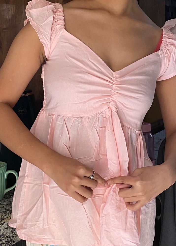 Cute Pink Ruffle Sleeve Top