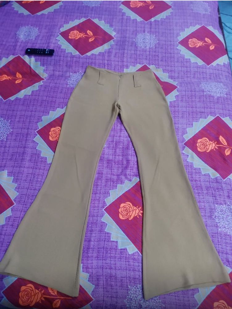 Khaki Flare Leg Trousers