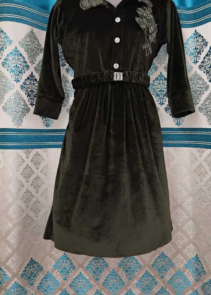 Vintage Olive Green Velvet Dress