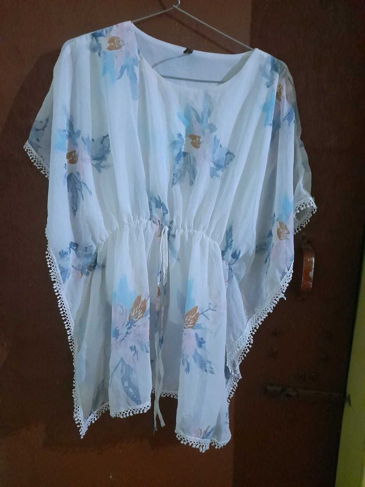 Floral Print Sheer Beach Cover-Up