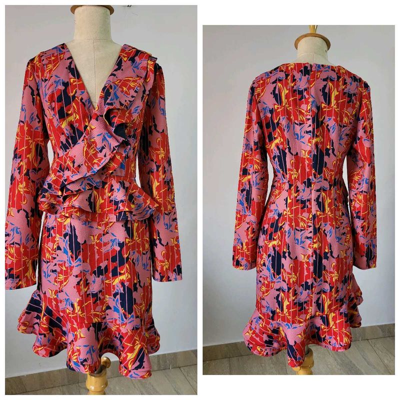 Floral Print Ruffle Dress, Length 38 Inches