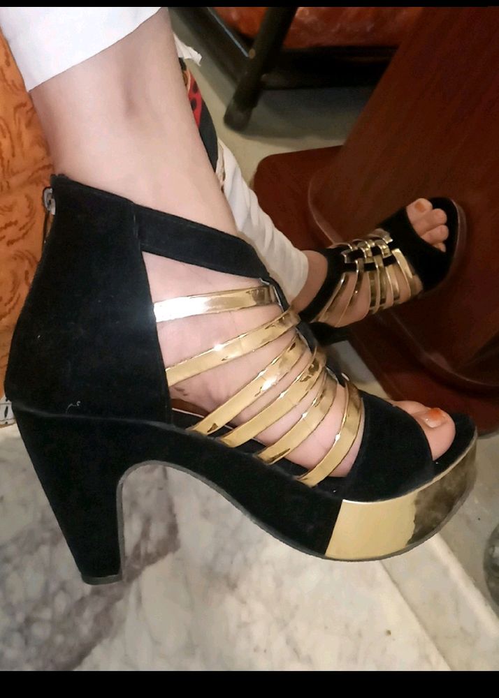 Black Velvet Golden Strip Heel..new Heel.. Not Eve