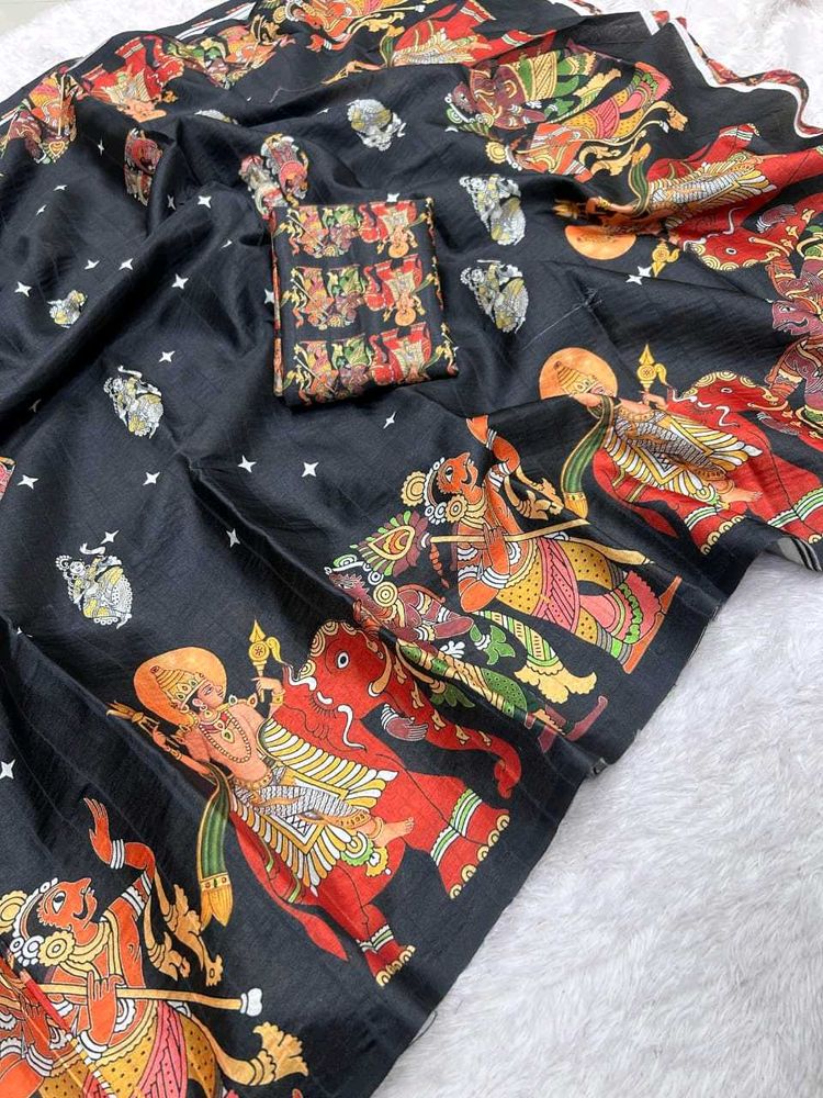 Elegant Black Art  kamalkari Saree