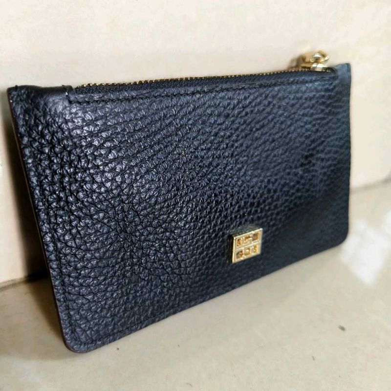 Navy Blue Leather Card and Coin Holder