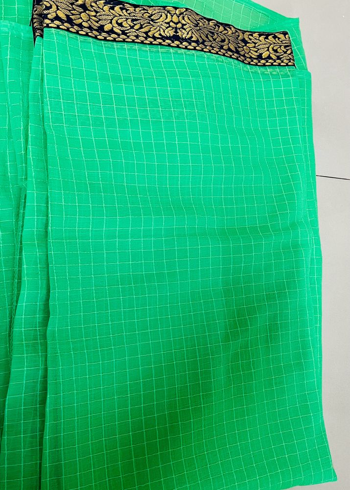 Simple Green Colour Saree Along With Blouse
