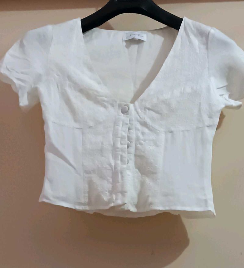 White Button Down Crop Top