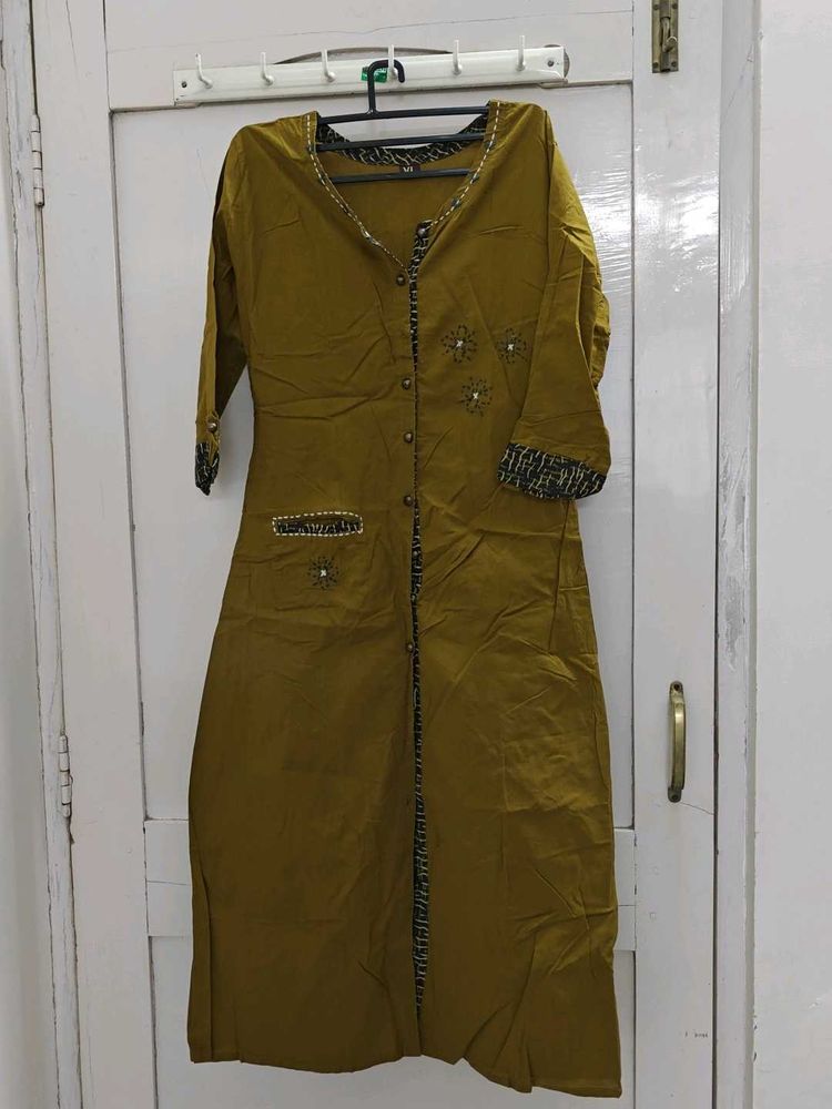 Olive Green Embroidered Kurta
