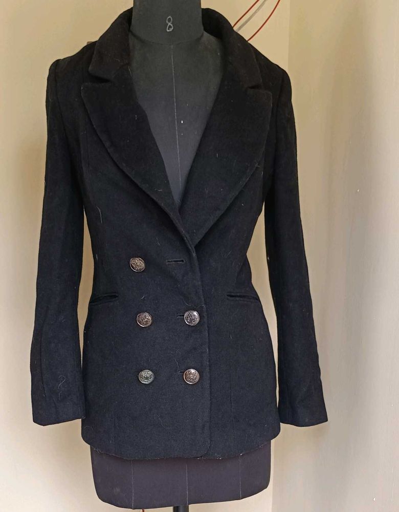 Elegant Black Double-Breasted Coat