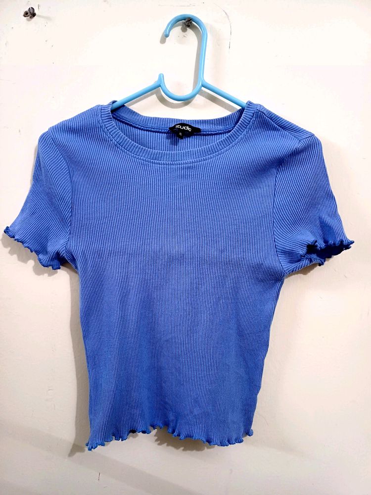 ZUDIO Blue Cotton Ribbed Top