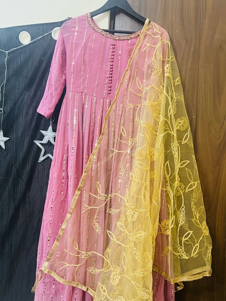 Elegant Pink Anarkali Kurta Set