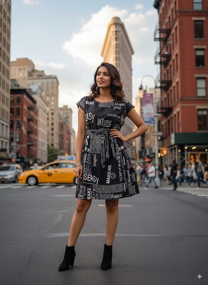 Black &amp; White Graphic Print Dress