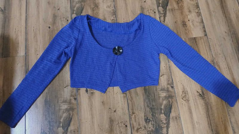 combo Blue Cropped Cardigan and goldern top