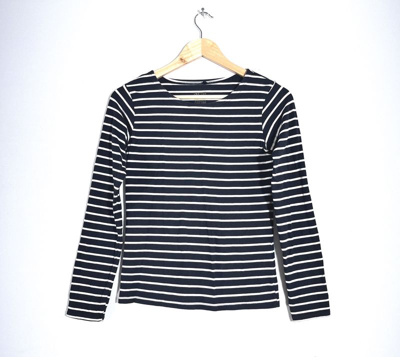 Black &amp; White Stripes Boat Neck Top (Women)