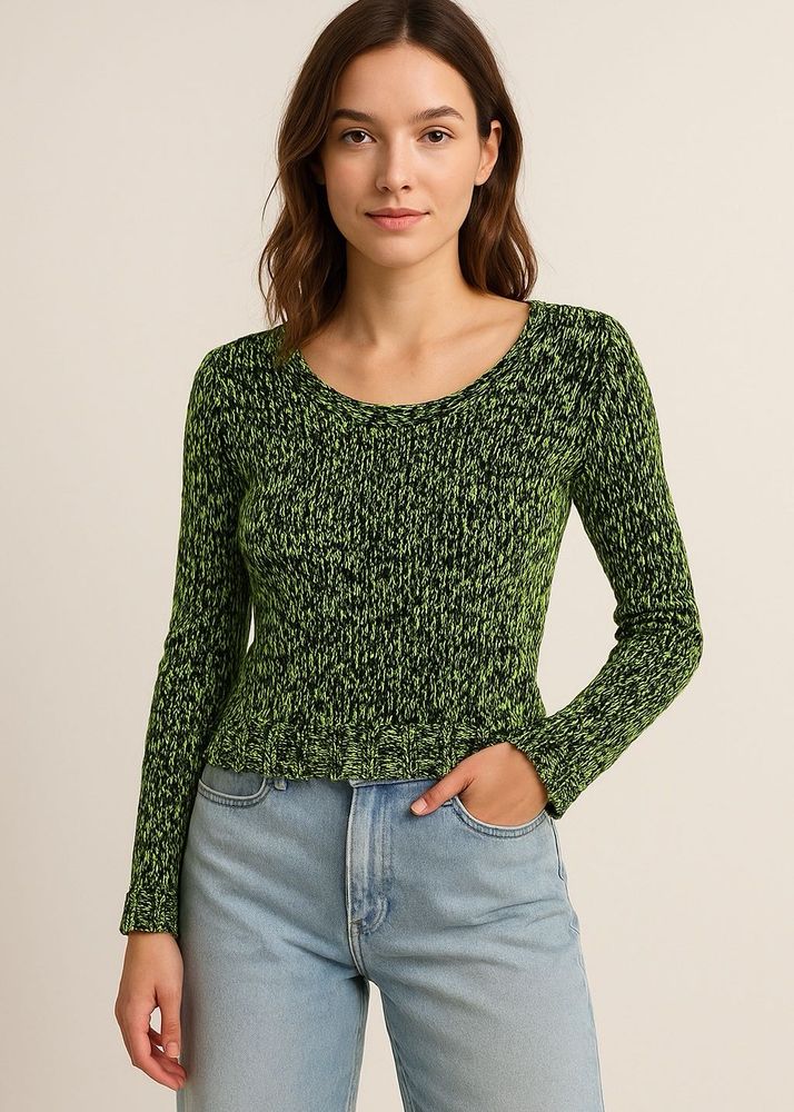 Green &amp; Black Knit Cropped Top