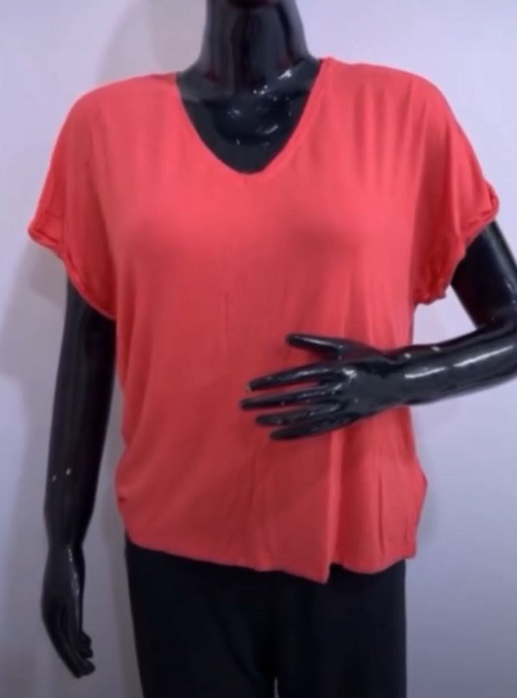Coral V-Neck Tee