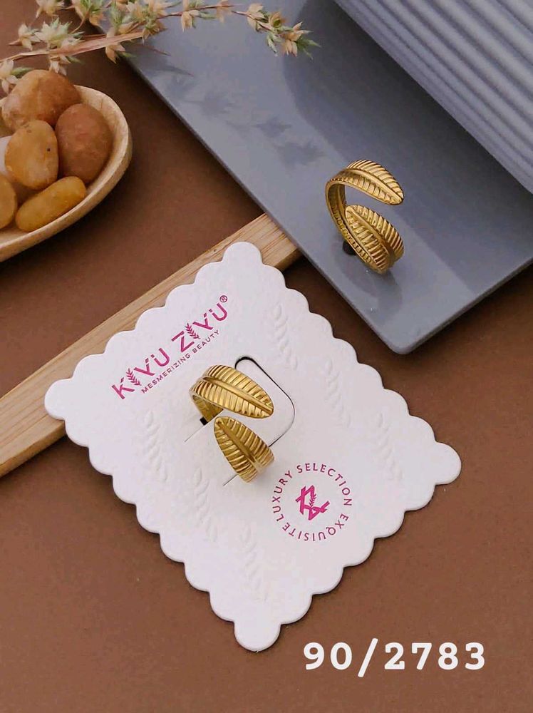 Anti Tarnish Leaf Design Adjustable Ring