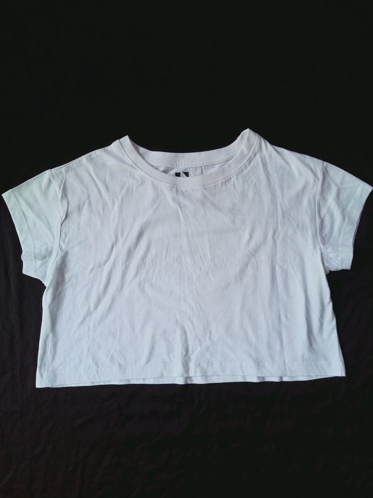 HERE &amp; NOW White Oversized Crop T Shirt