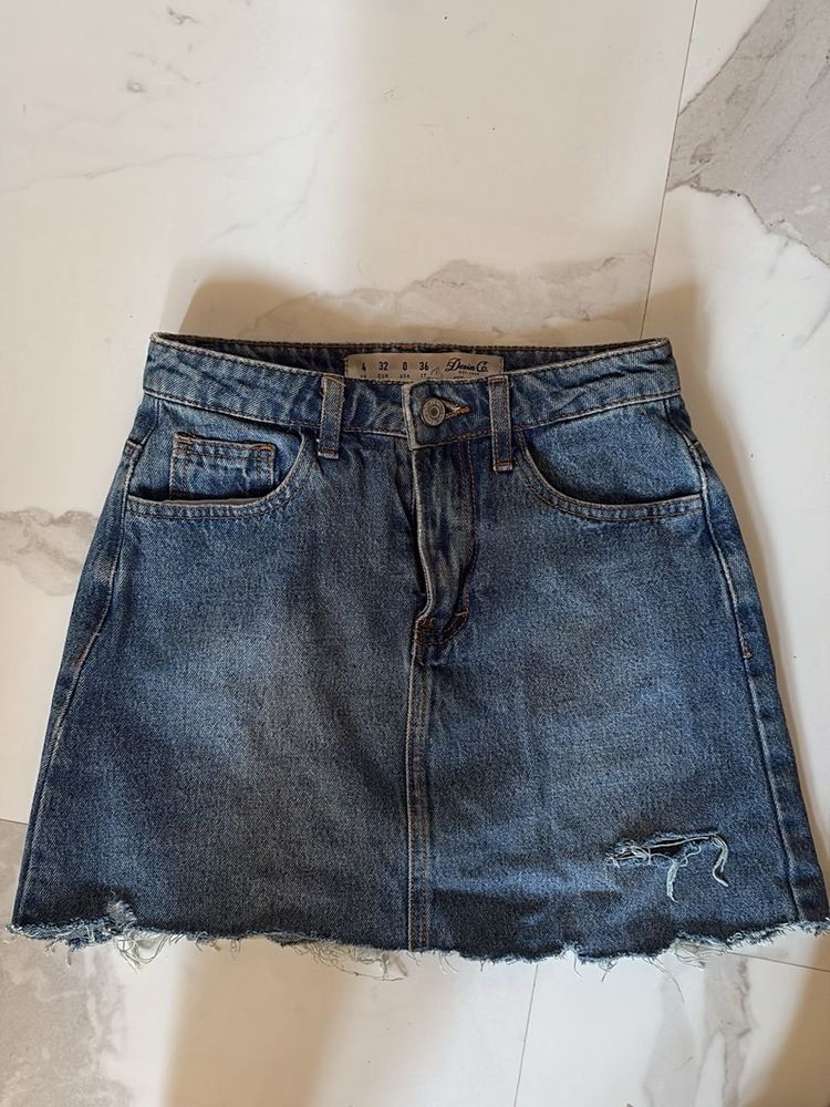 Distressed Denim Mini Skirt