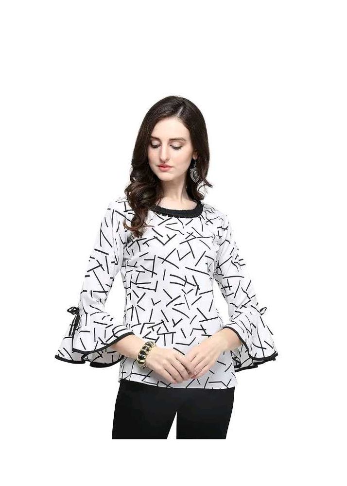 🤍 Geometric Print Bell Sleeve Top