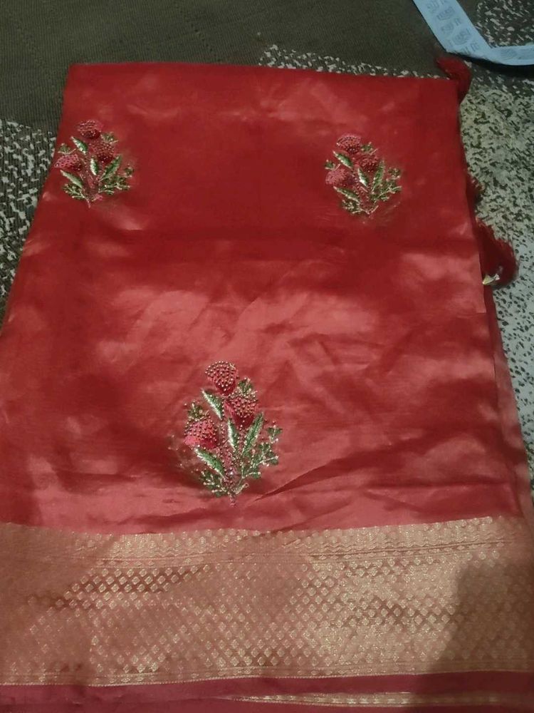 Elegant Red Embroidered Saree