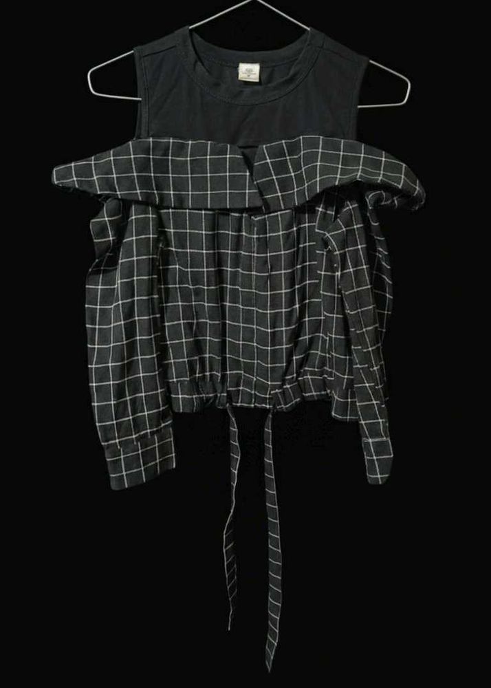 Checkered Cold Shoulder Top