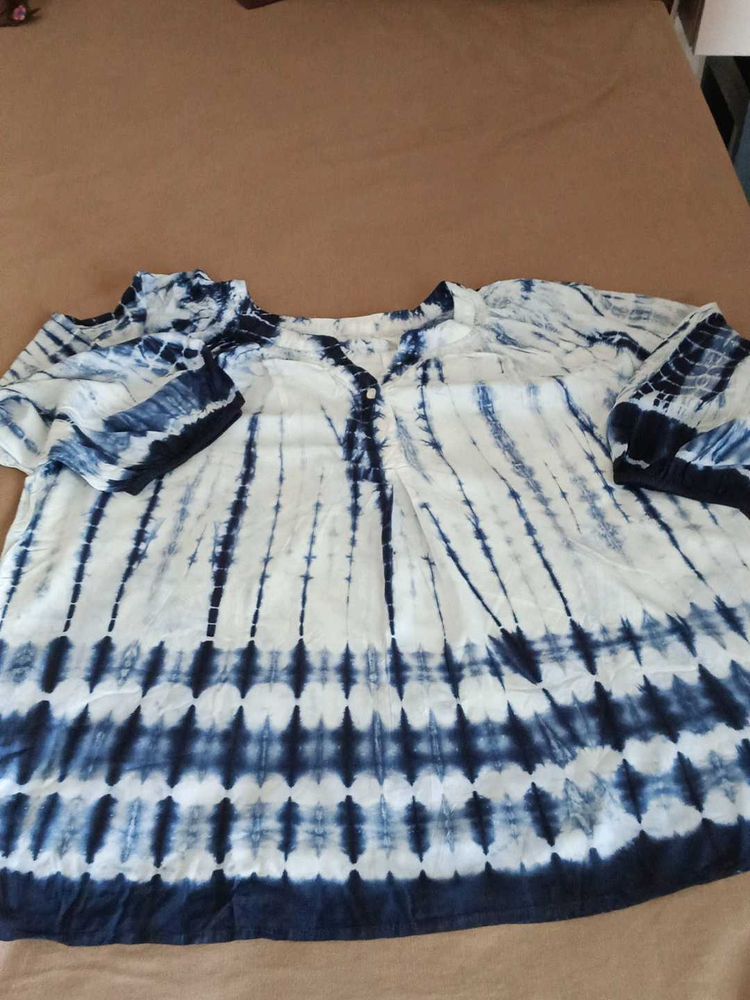 Blue &amp; White Tie-Dye Blouse