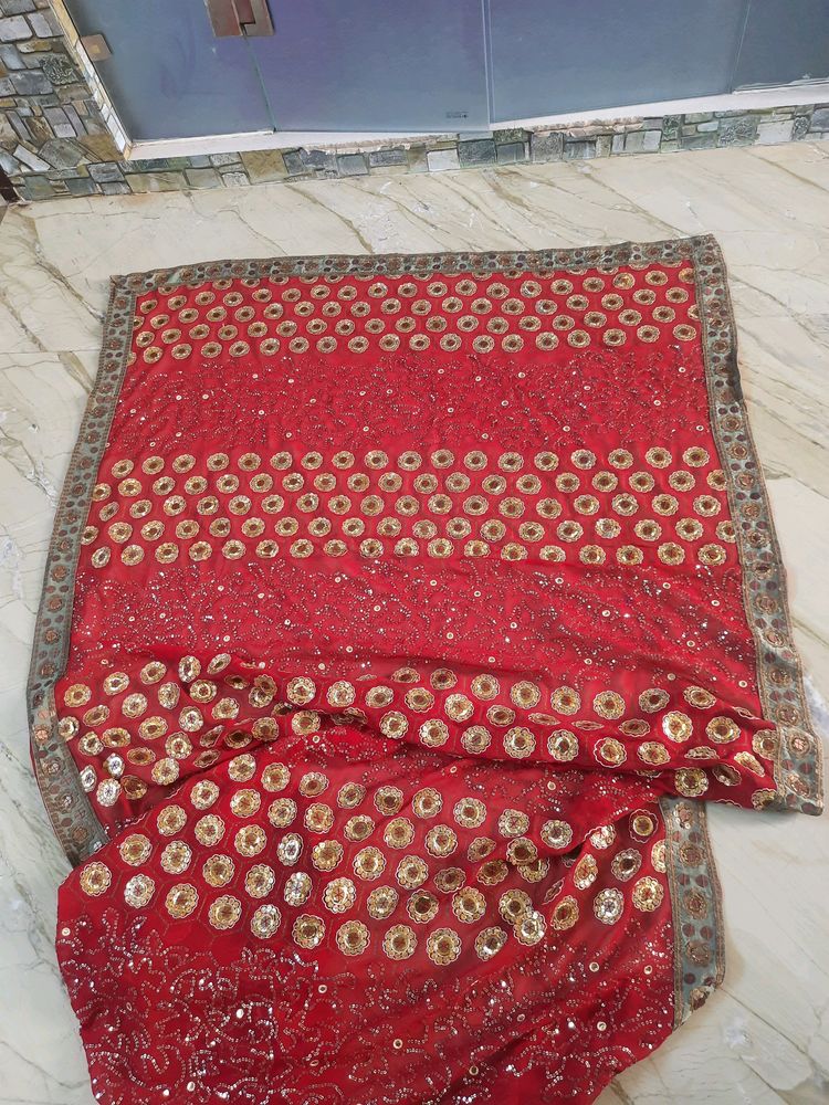 heavy bridal red mirchi colour saree