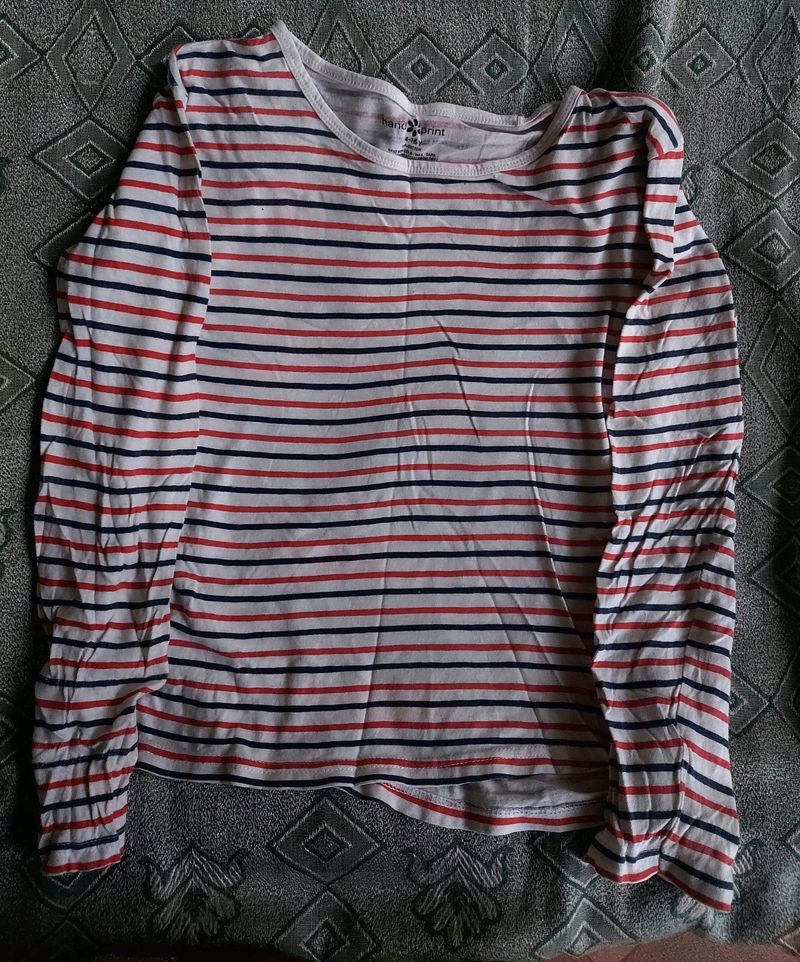 White Tshirt With Blue Red Strips