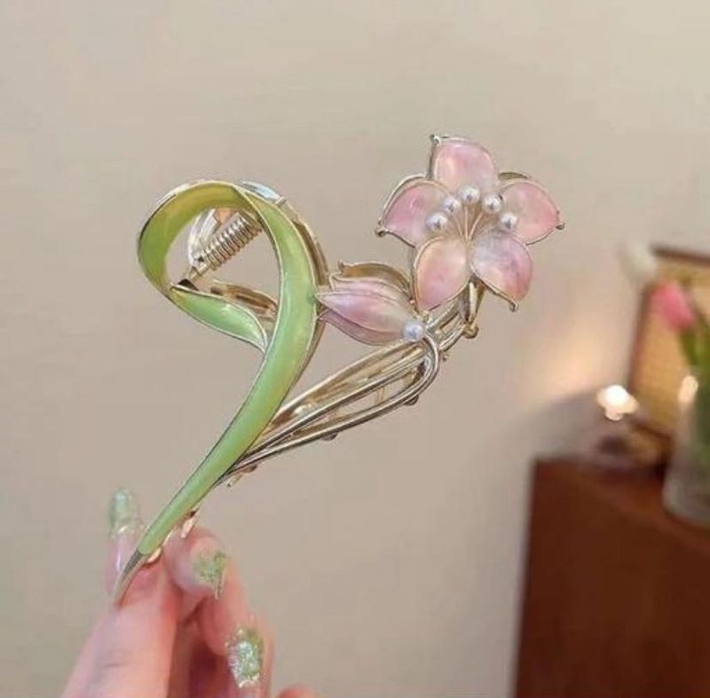 Korean Floral Hair Claw Clip