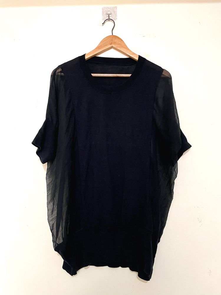 Black Transparent &amp; Opaque Oversized Top