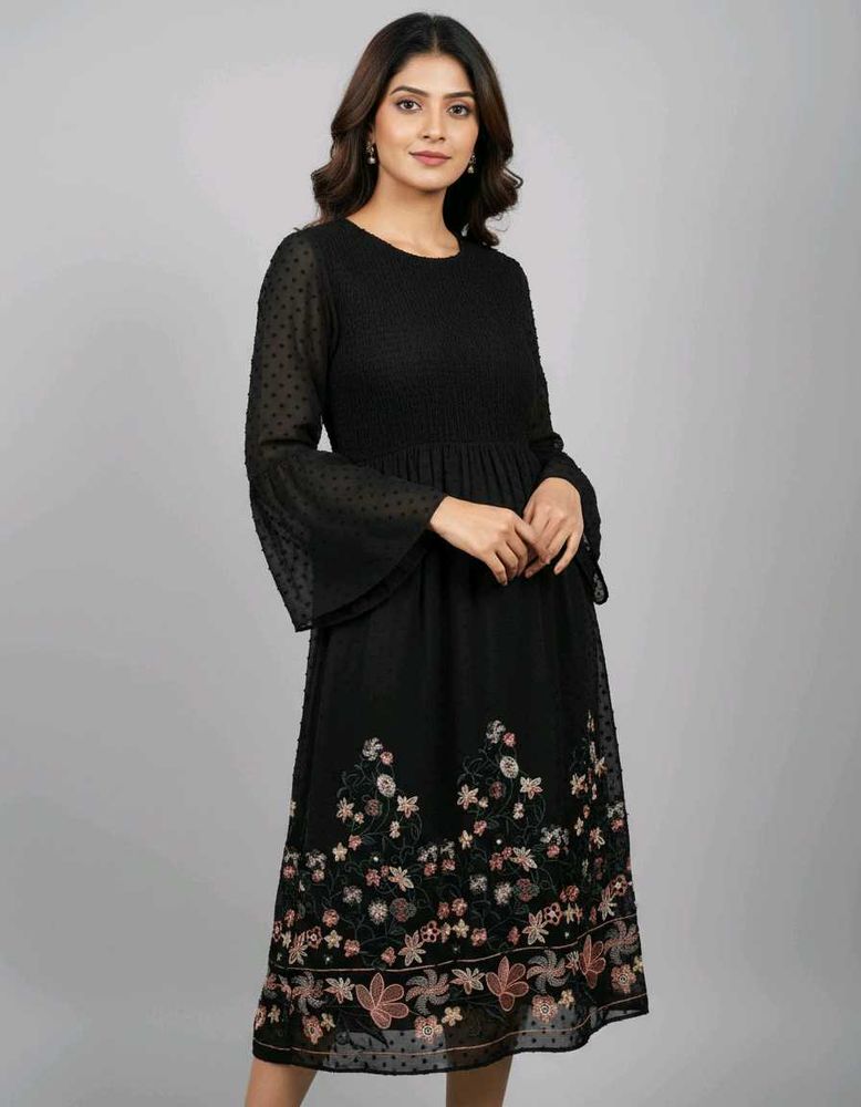 Elegant Black Floral Midi Dress