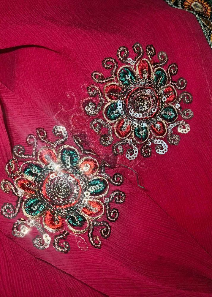 Rani Pink Chamki Work Saree
