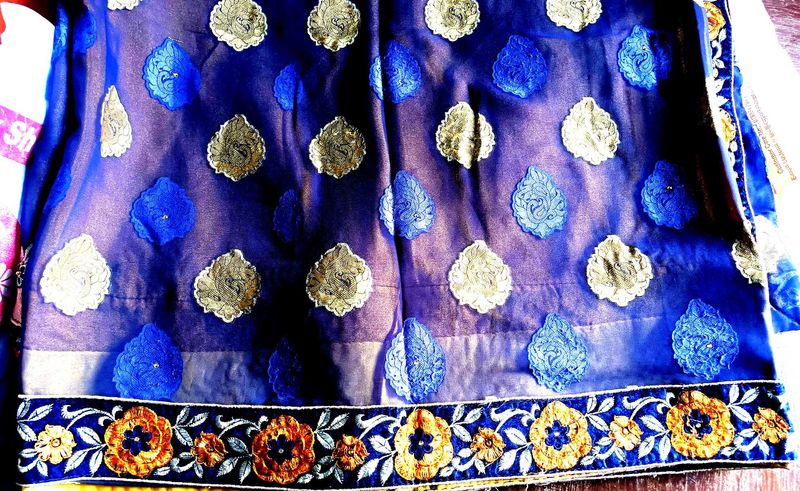 Blue &amp; Gold Paisley Patterned Fabric
