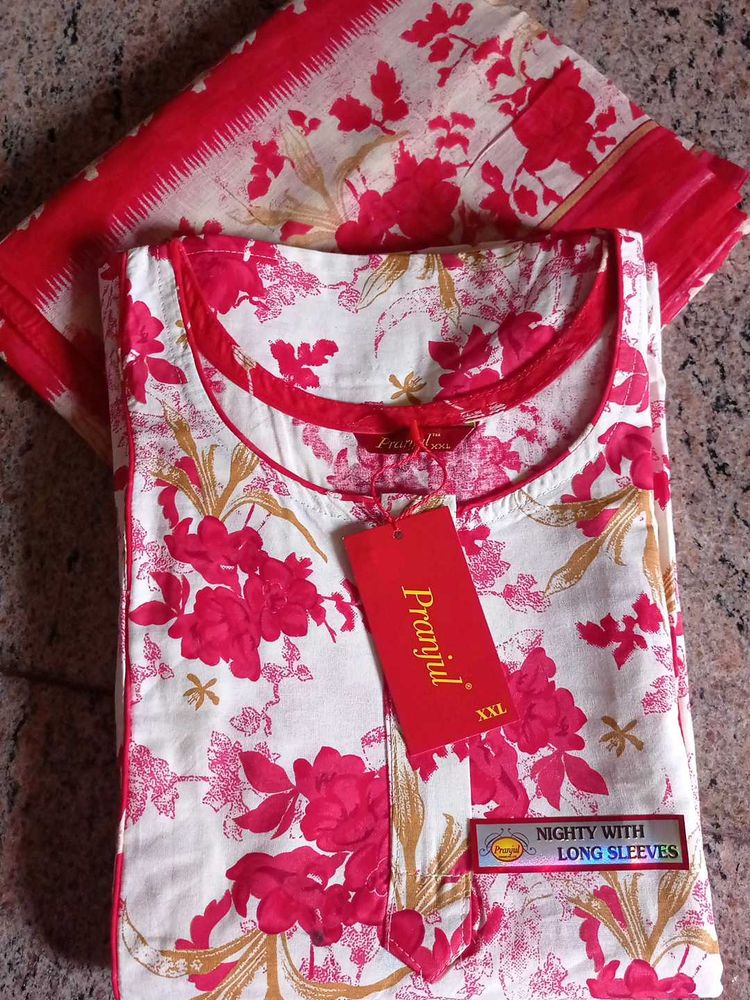 Floral Cotton Nighty with Long Sleeves