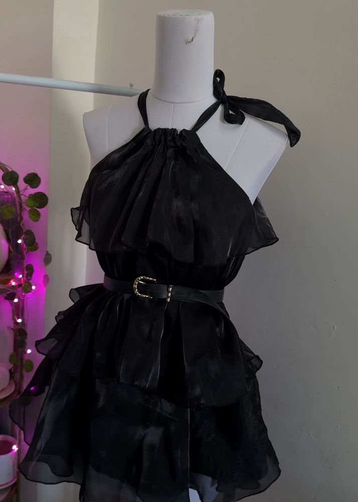 Black Ruffled Mini Dress