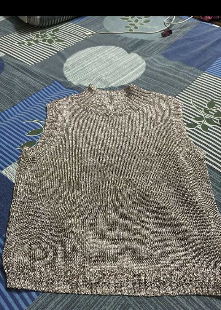 Shimmery Knit Mock Neck Sweater