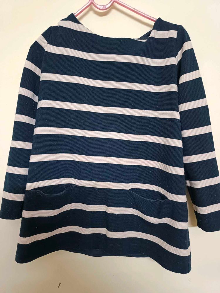 Black And Beige Strip Winter Wear Top