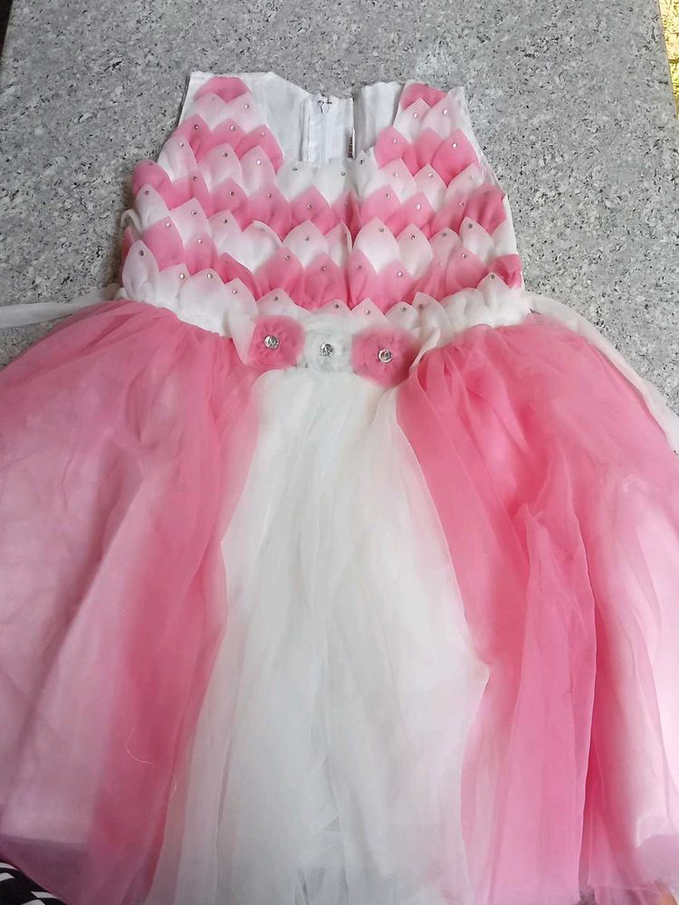 Pink &amp; White Flower Girl Dress